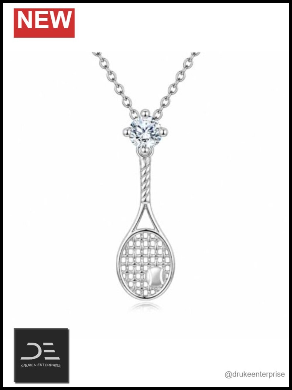 925 Sterling Silver Moissanite Tennis Racket Pendant Necklace Sport Gifts